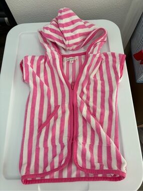 Striped Hooded Terry Cover-Up - Pink & White